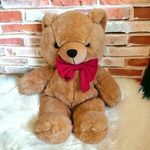 Well Made Toy Teddy Bear Plush Stuffed Animal Tan Red Bow Vintage 1991 18"